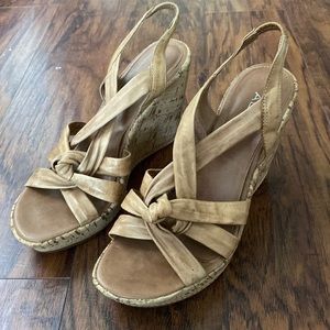 Tan cork wedge sandal